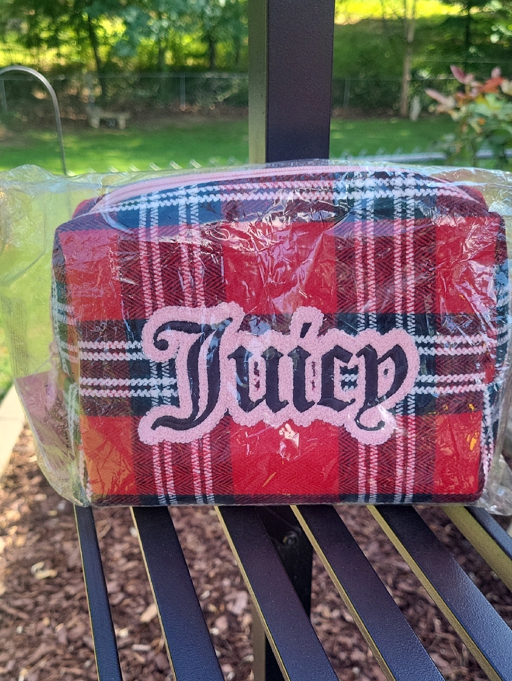 Juicy Couture Red Plaid Toiletry Kit with Pink Logo